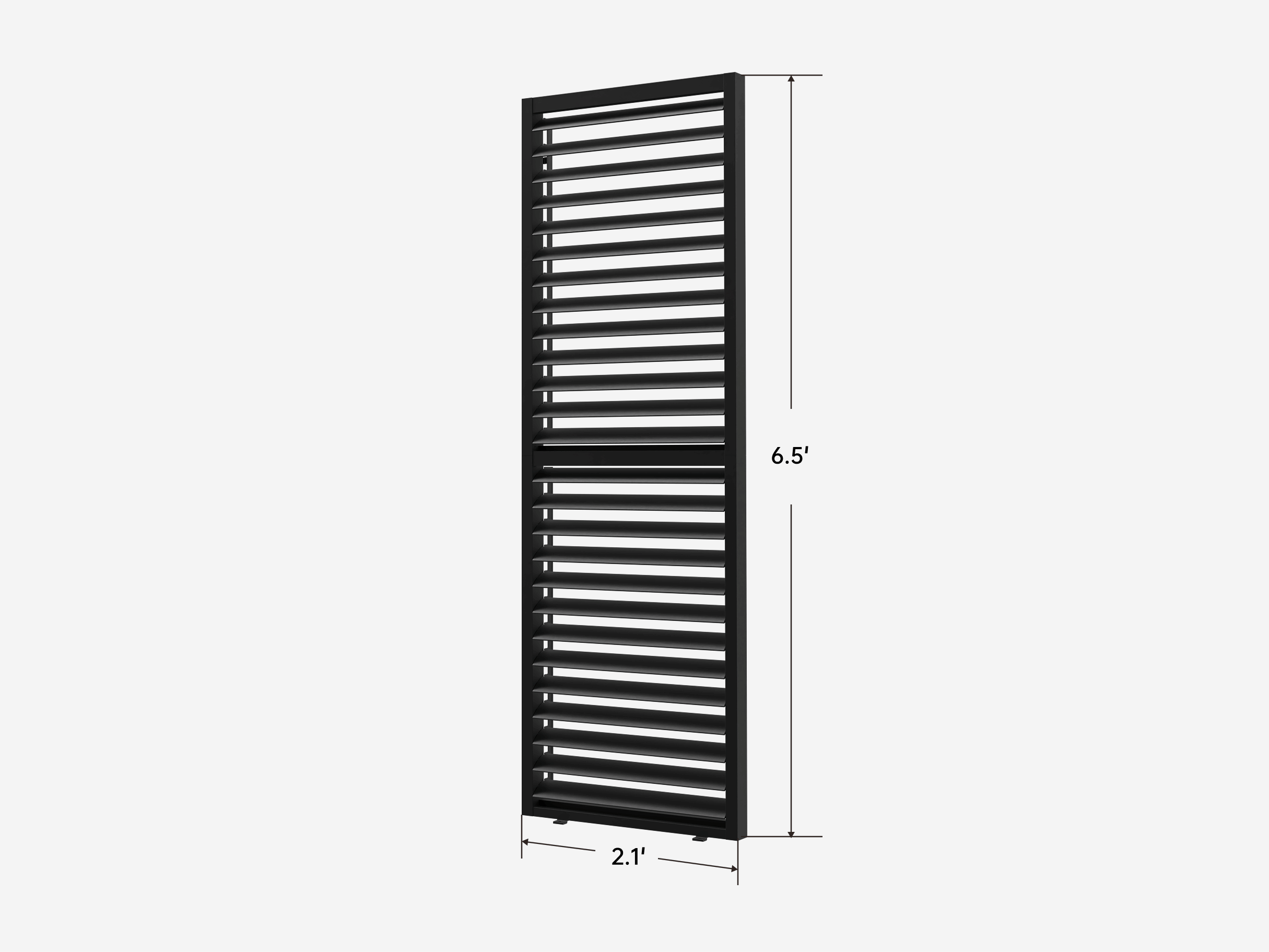 Black aluminum slat wall panel for NestGrill, 6.5' high, 2.1' wide, ideal for creating outdoor living spaces.