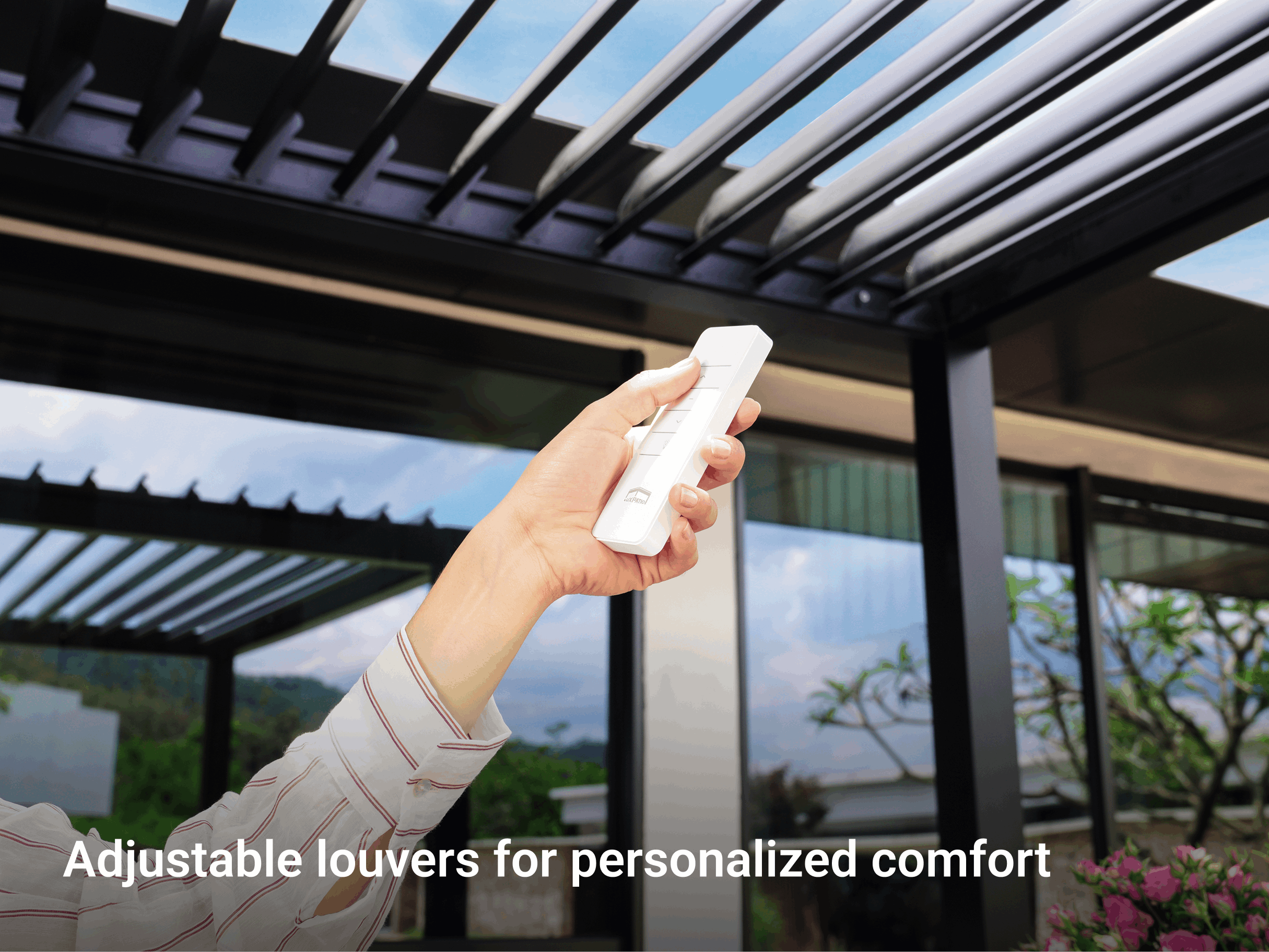Aluminum Louvered Pergola with adjustable louvers and remote control for personalized comfort