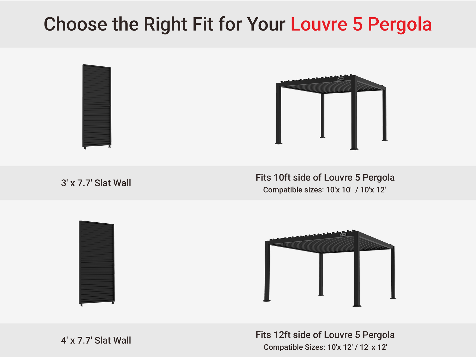 Aluminum Slat Walls for Louvre 5 Pergola - LuxPatio