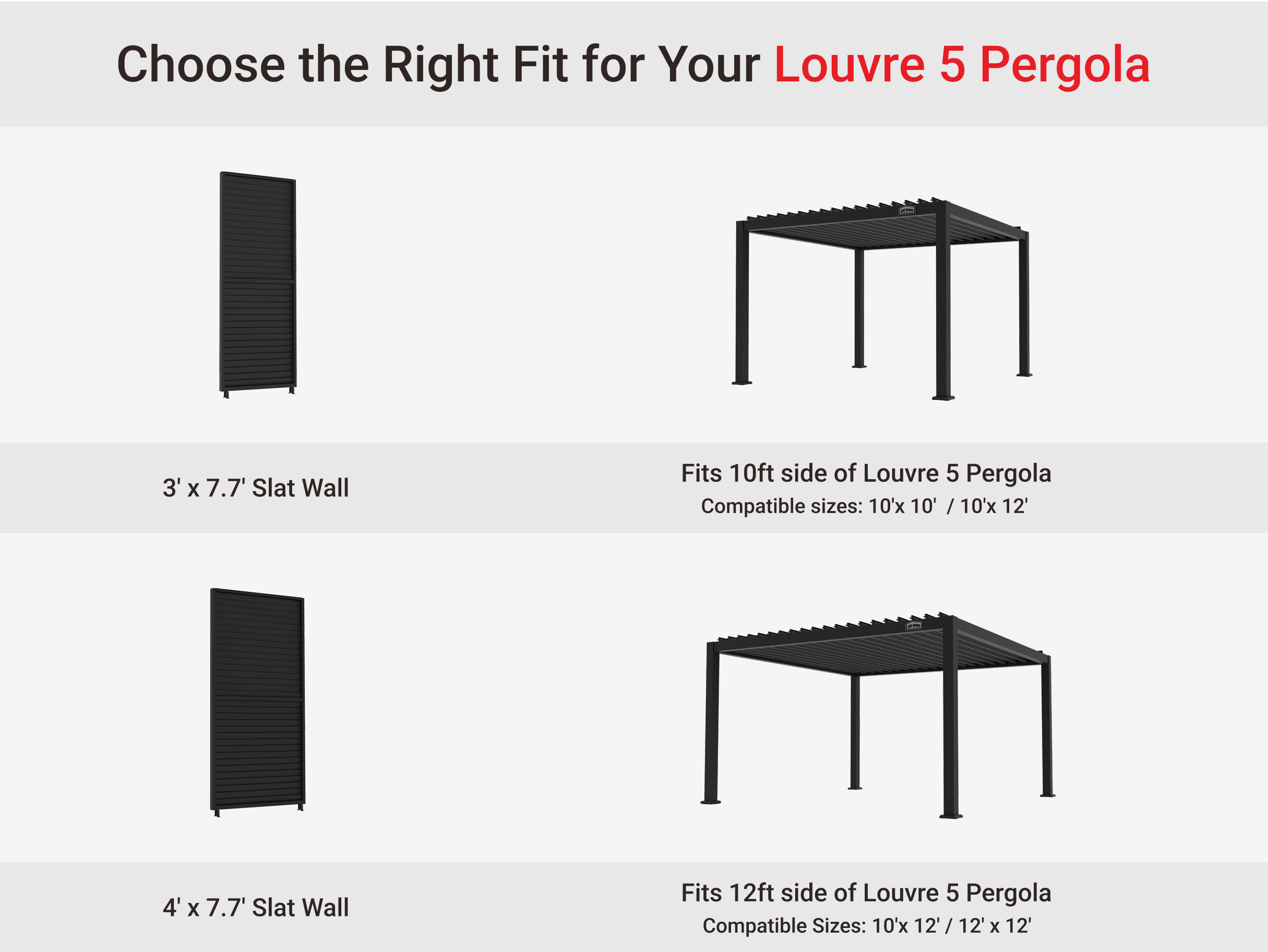 Aluminum Slat Walls for Louvre 5 Pergola - LuxPatio